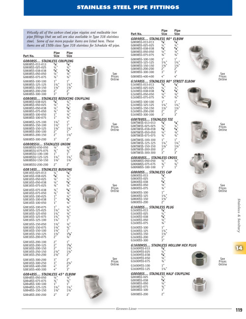 1/2" Stainless Steel 316 Female NPT 45° Elbow  G0848SS-050-050