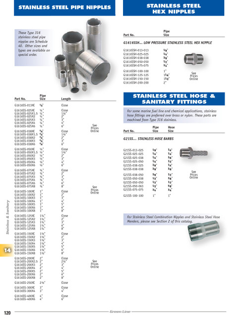 1-1/2 x 6" Stainless Steel 316 Male NPT Pipe Nipple  G1616SS-150X6