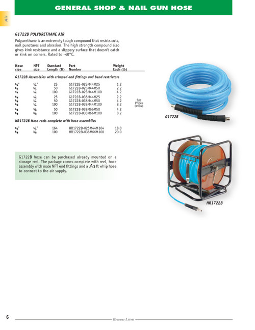 3/8 x 1/4" x 25' Polyurethane Air Hose Assembly   G1722B-038M44M25