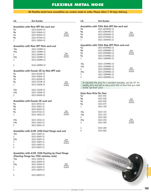 1/4 x 1/4" x 12" Stainless Steel Hose Assembly w/ Female JIC Ends   G521-025JJ-12