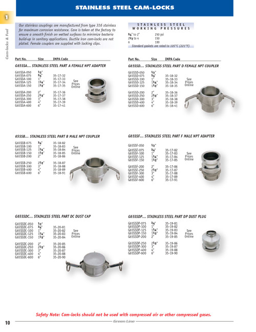 6" Stainless Type F Male Camlock - Male NPT  G65SSF-600