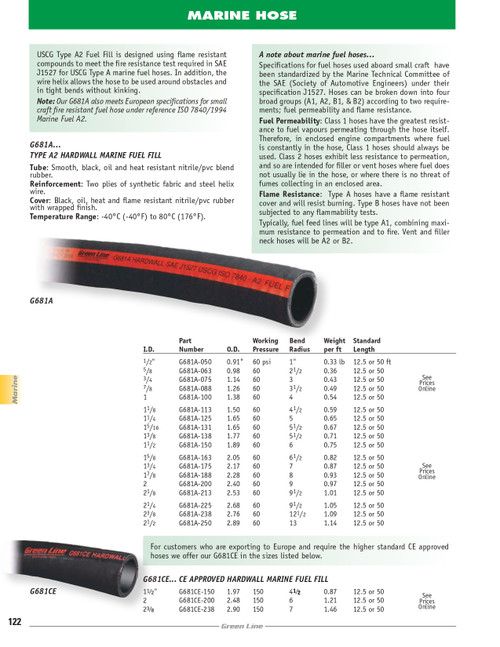 1-3/4" Type A2 Hardwall Marine Fuel Fill Hose   G681A-175