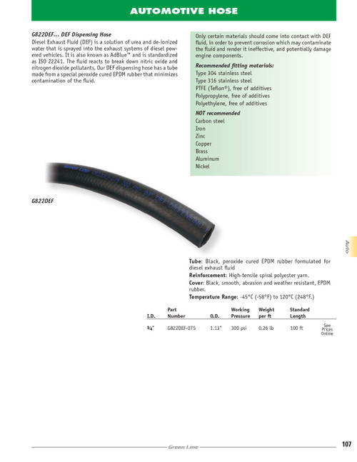 3/4" DEF Dispensing Hose   G822DEF-075