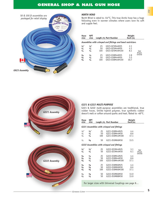 3/8 x 1/4" x 100' North-Wind Air Hose Assembly   G923-038M44M100