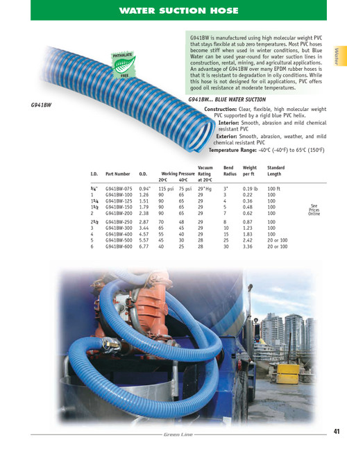 1" PVC Blue Water Suction Hose    G941BW-100