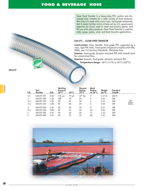 1" Clear Food Transfer Hose   G941FT-100