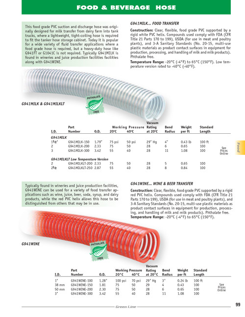 1" PVC Beer & Wine Transfer Hose   G941WINE-100