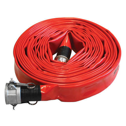 2" x 50' Heavy Wall Red Lay-Flat Discharge Hose Assembly   G974-200CE50