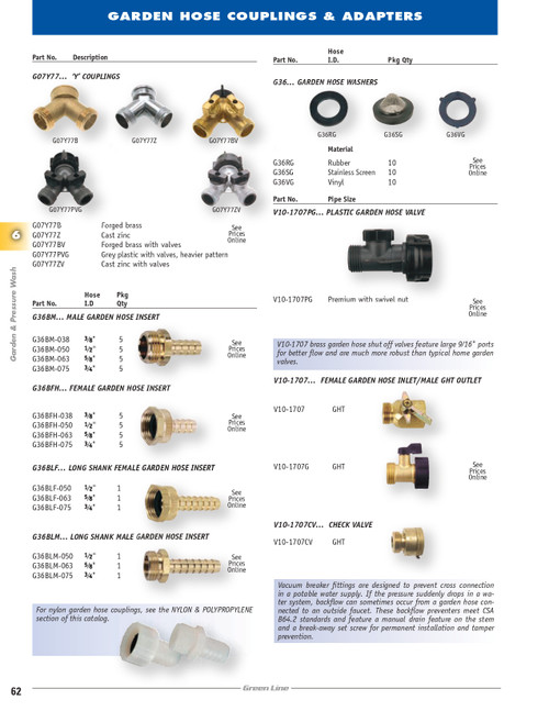 3/4"-11.5 Brass Female Water Hose - Male Water Hose  V10-1707G