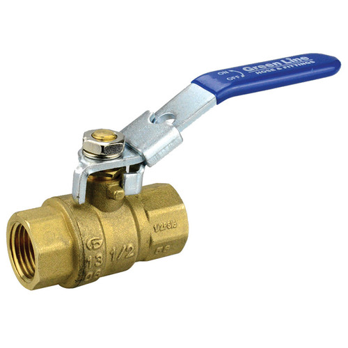 1/2" Brass Full Port 600 PSI Female NPT Ball Valve w/ Locking Handle  V202L-050