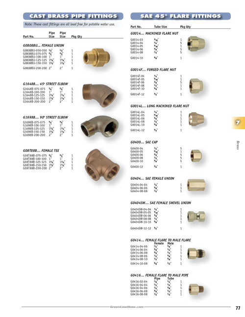 1/4 x 3/8" Brass Male NPT - Female 45° SAE Flare Connector   G0416-04-06