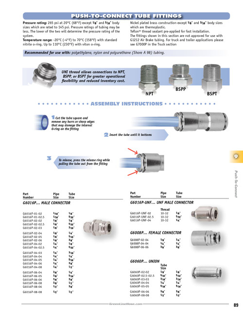 10-32 x 1/8" Nickel Plated Brass Male Thread - Push-To-Connect Connector   G6016P-UNF-02