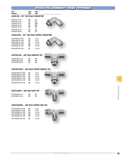 1/8 x 1/4 x 1/4" Nickel Plated Brass Uni Thread - Push-To-Connect - Push-To-Connect Tee   G60T1860P-02-04