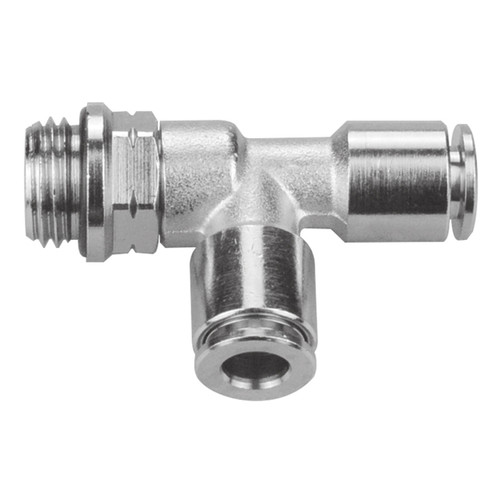 1/4 x 1/4 x 1/4" Nickel Plated Brass Uni Thread - Push-To-Connect - Push-To-Connect Tee   G60T1860P-04-04