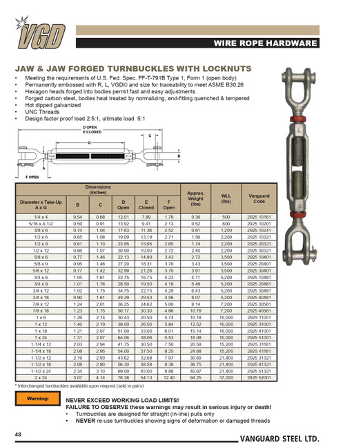 1/2 x 6" Forged Steel Turnbuckle Jaw & Jaw   2925 10321