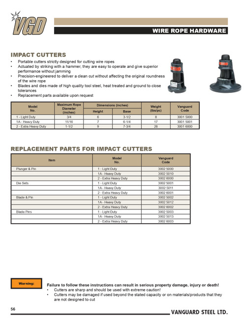 0 - 1-1/2" Wire Rope Impact Cutter   3001 6000