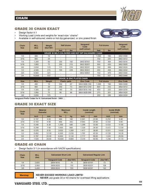 3/8" x 200' Grade 30 Zinc Plated Chain   3804 0024