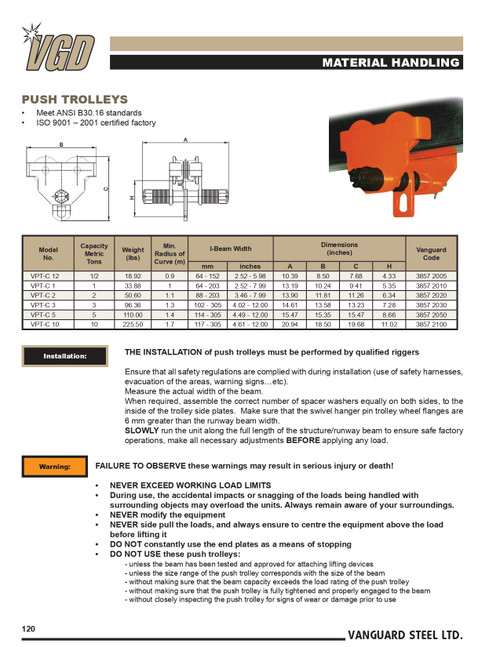2T VPT Series Manual Push Trolley   3857 2020