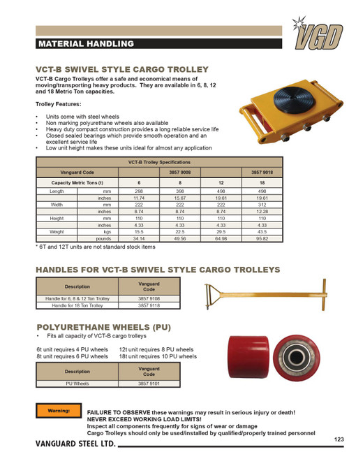 18 Ton VCT Series Swivel Style Cargo Trolley   3857 9018