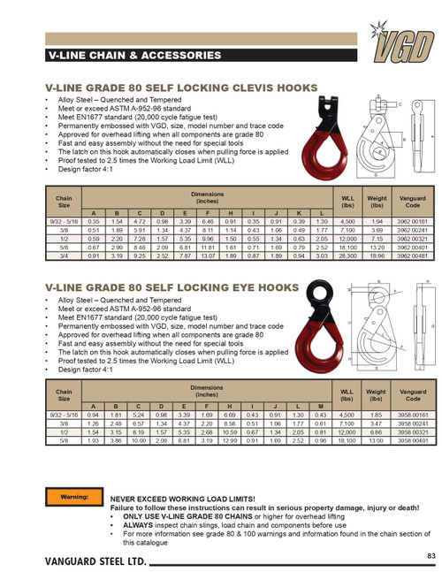 9/32 - 5/16" Grade 80 V-Line Alloy Steel Self Locking Eye Hook   3958 00161