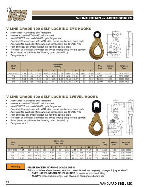 5/8" Grade 100 V-Line Alloy Steel Self Locking Eye Hook   3958 00403