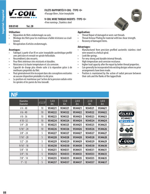5 Pc. 3/8"-24 x 2.0 D V-Coil® Threaded Inserts   VC44427