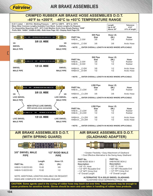 1/2 x 32" Black Rubber DOT SAE J1402 Air Brake Hose Assembly  HAB-8-32C-LSW