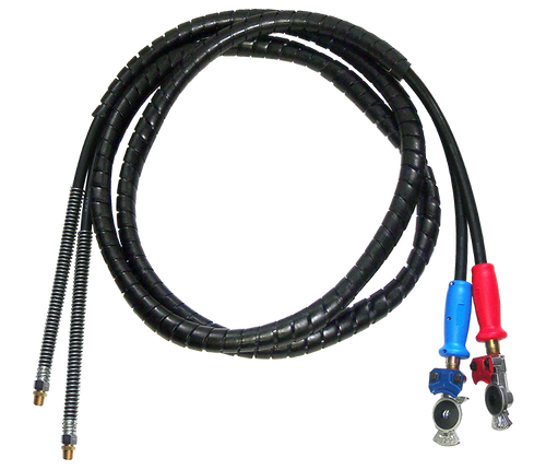 3/8" x 15' Blue & Red Air Brake Hose Assemblies w/Spiral Hose Guard  HABSPW-15GGSG