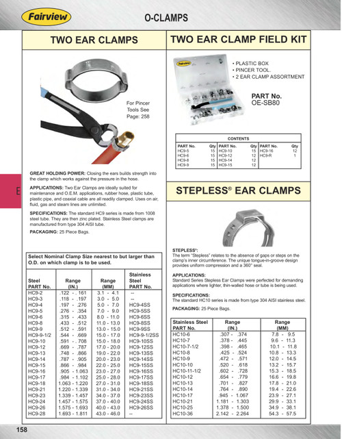 .602 - .728" (15.3 - 18.5mm) Stainless Steel Stepless One Ear Pinch Clamp  HC10-11-1/2