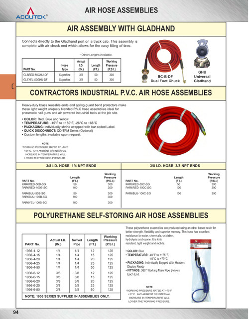 1/2 x 3/8" x 50' Red PVC Air Hose Assembly w/Spring Guard  PAR6RED-50C-SG