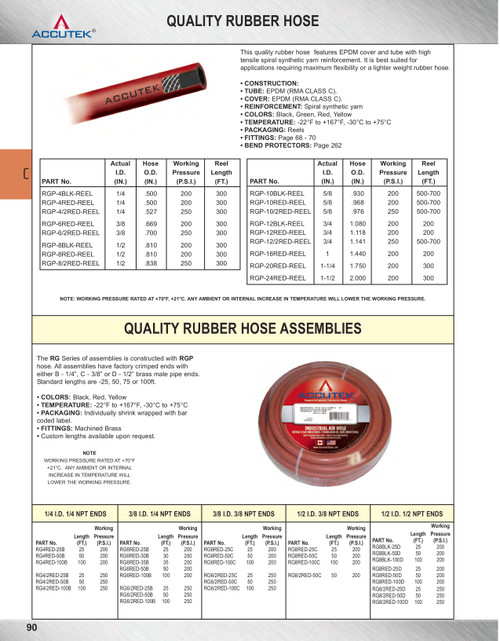 3/8 x 1/4" x 100' Red EPDM 250 PSI Rubber Air Hose Assembly - Brass Male NPT Ends  RG6/2RED-100B
