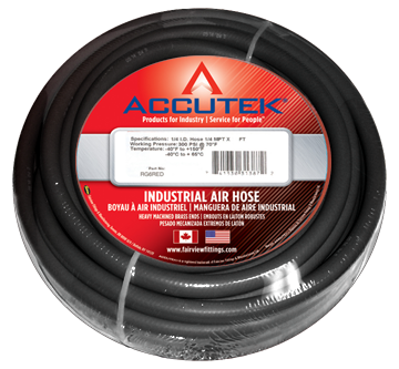 1/2 x 1/2" x 25' Black EPDM 200 PSI Rubber Air Hose Assembly - Brass Male NPT Ends  RG8BLK-25D