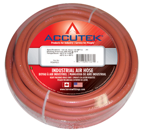 1/2 x 1/2" x 25' Red EPDM 200 PSI Rubber Air Hose Assembly - Brass Male NPT Ends  RG8RED-25D