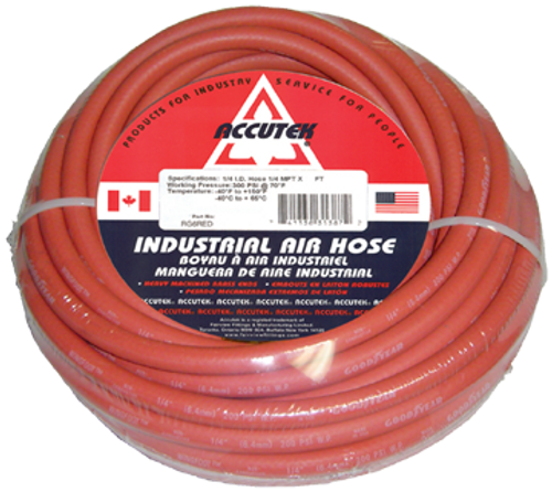 1/2 x 1/2" x 100' Red PVC/Nitrile 300 PSI Rubber Air Hose Assembly - Brass Male NPT Ends  RW8/2RED-100D