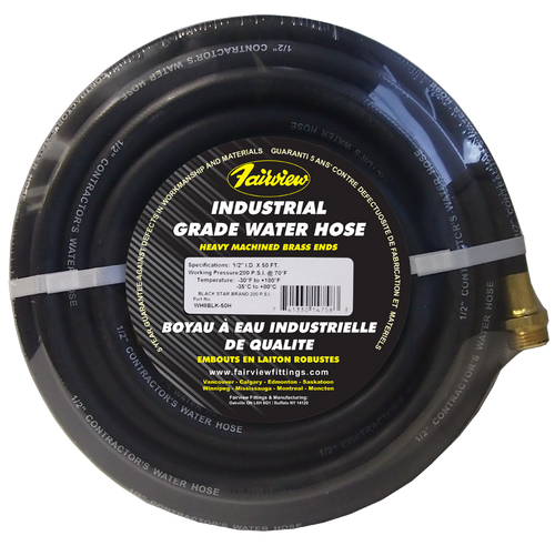 1/2" x 50' "Black Star" Industrial Water Hose Assembly  WH8BLK-50H
