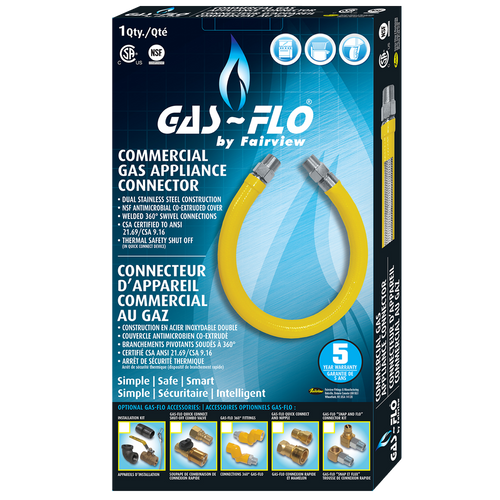 3/4 x 72" Yellow Coated S/S Natural Gas Appliance Hose Kit  ACM-75KIT-72