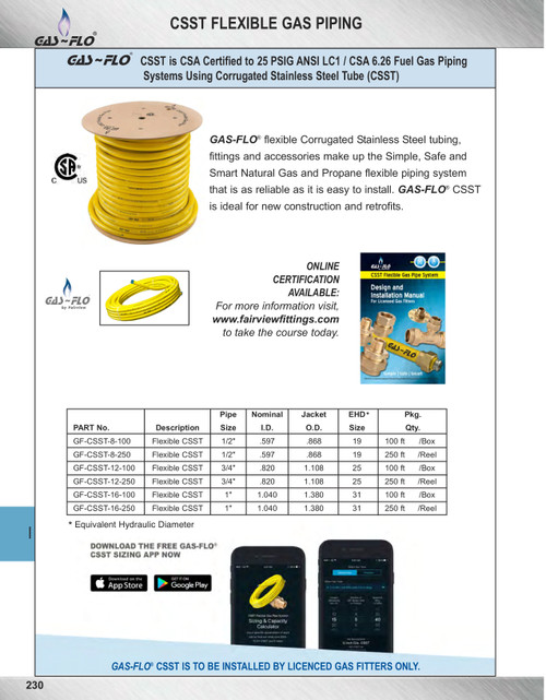 1" x 250' GAS-FLO® Yellow Coated Corrugated Stainless Steel Tube  GF-CSST-16-250