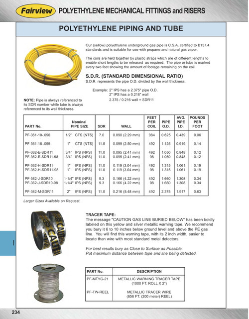 1-1/4" x  98' Yellow Polyethylene IPS Natural Gas/Propane Tube  PF-362-J-SDR10-98