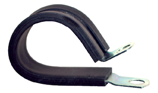 5/16" Tube O.D. Plated Steel - Rubber Cushioned Tube Strap - 1/4" Bolt Hole  TS17R-5