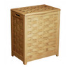 Oceanstar Natural Finished Rectangular Veneer Laundry Wood Hamper with Interior Bag, woven design, light brown color, and compact size.
