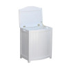 White finished bowed front laundry hamper, Oceanstar Wooden BHP0106W, open lid shown.