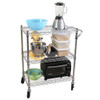 Oceanstar 3 Tier Heavy Duty Utility Cart with kitchen items on three metal shelves.