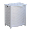Oceanstar White Finished Bowed Front Veneer Laundry Wood Hamper with Interior Bag, made of wood, featuring a curved front and ventilation holes.