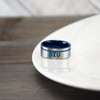 BYU Cougars Astro Ring, silver and blue, size 8, with BYU logo, displayed on a white plate.