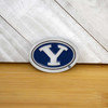 BYU Cougars Collectible Coin, blue and white oval logo with Y symbol on a wooden background, official team colors and emblem.
