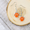 Clemson Tigers Fan Earrings in orange and silver by 359 brand with tiger paw design.