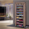 10 Layer 9 Grid Shoe Rack Shelf in neutral coffee color, storing multiple shoes in a closet organizer cabinet.