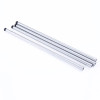 Five silver metal rods with black tips, 5-Shelf Adjustable heavy duty storage shelving unit steel organizer wire rack parts.