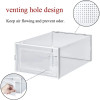Clear plastic shoe storage box, foldable and stackable, 8-pack, white color, for organizing shoes and storage bins.