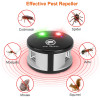 Black and silver 360° Ultrasonic Pest Repeller with green and red lights, electronic plug-in pest control device for mosquitoes, ants, and rodents.